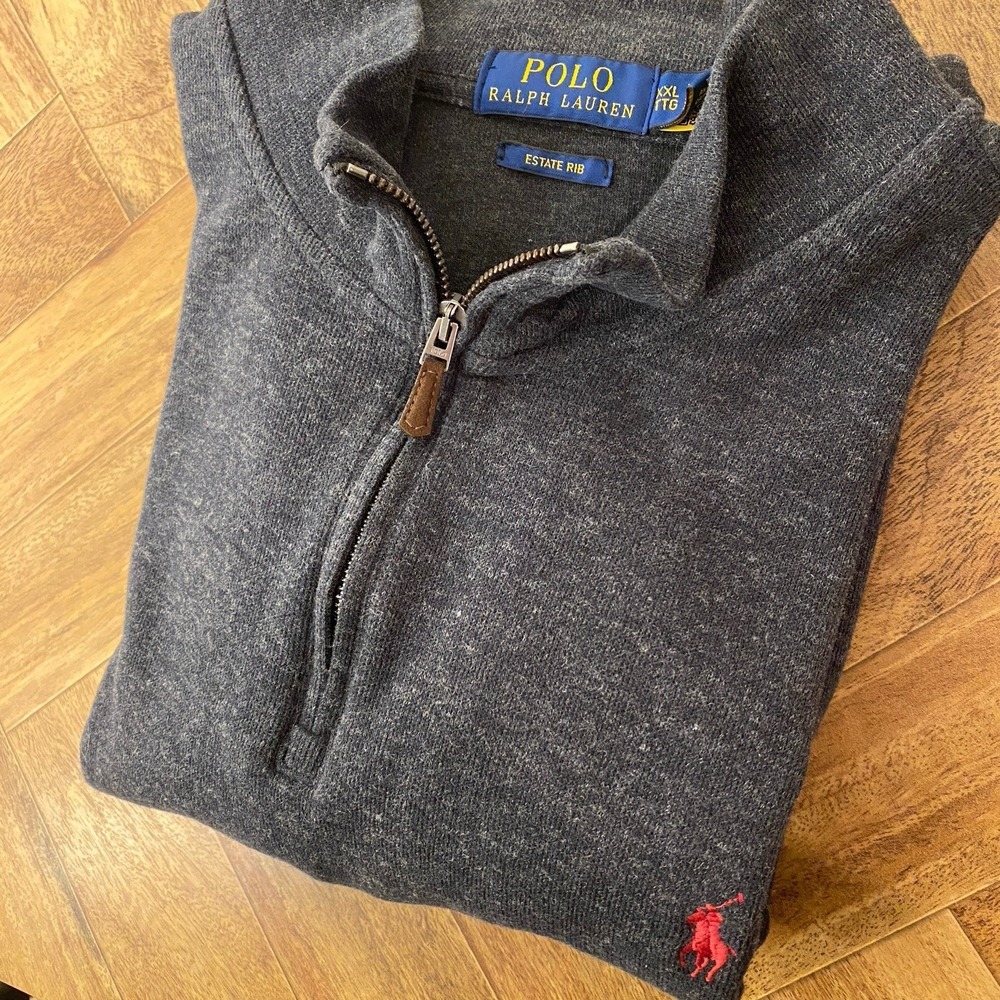 Polo Ralph Lauren Estate Rib Mens XXL Quarter Zip Gray Cotton Mock‎ Neck Sweater